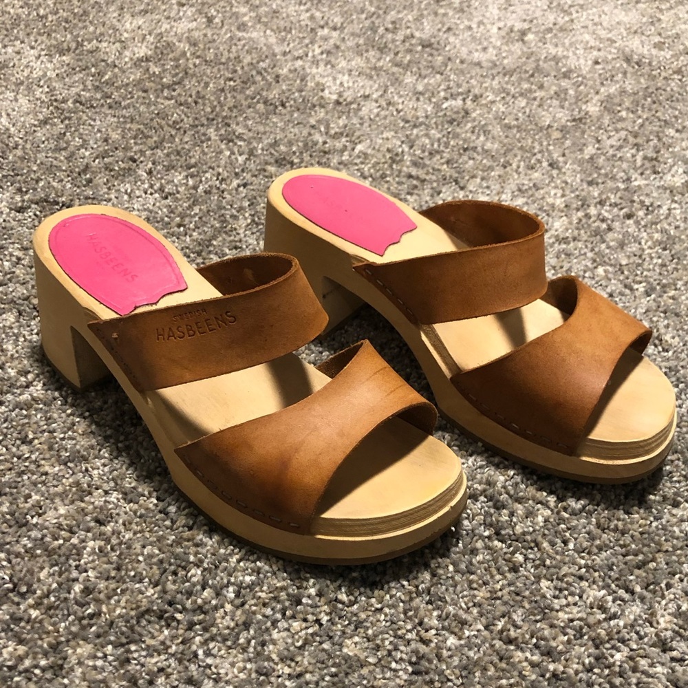 Swedish Hasbeens Womens Chunky Heel Sandals Size 37